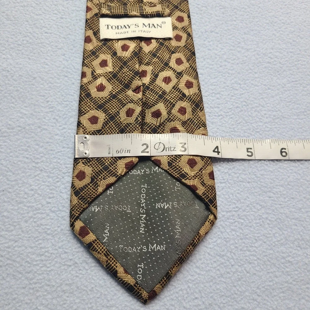 Today's Man Necktie Mens OS Gold Excellent Italian Silk Geometric Pattern